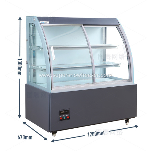 Front open curved glass cake display cooler showcase
